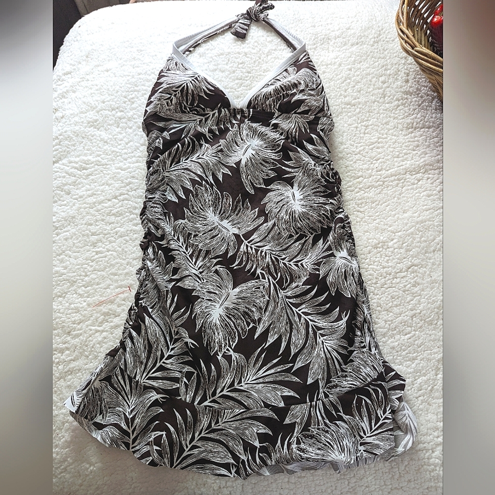 Nautica swim dress size 10 brown and white